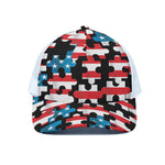 American Flag Jigsaw Puzzle Print White Mesh Trucker Cap