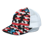 American Flag Jigsaw Puzzle Print White Mesh Trucker Cap