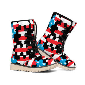 American Flag Jigsaw Puzzle Print Winter Boots