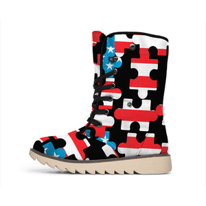 American Flag Jigsaw Puzzle Print Winter Boots