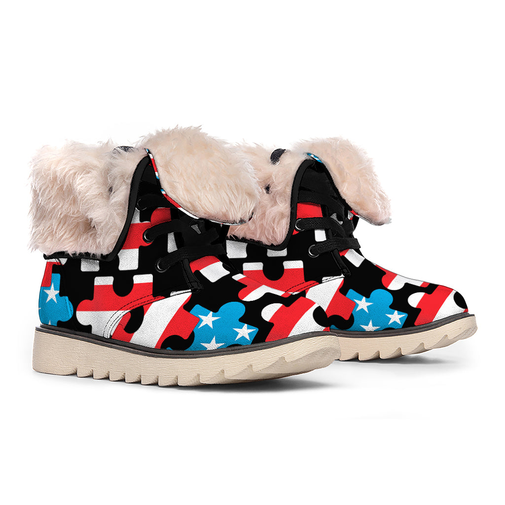 American Flag Jigsaw Puzzle Print Winter Boots