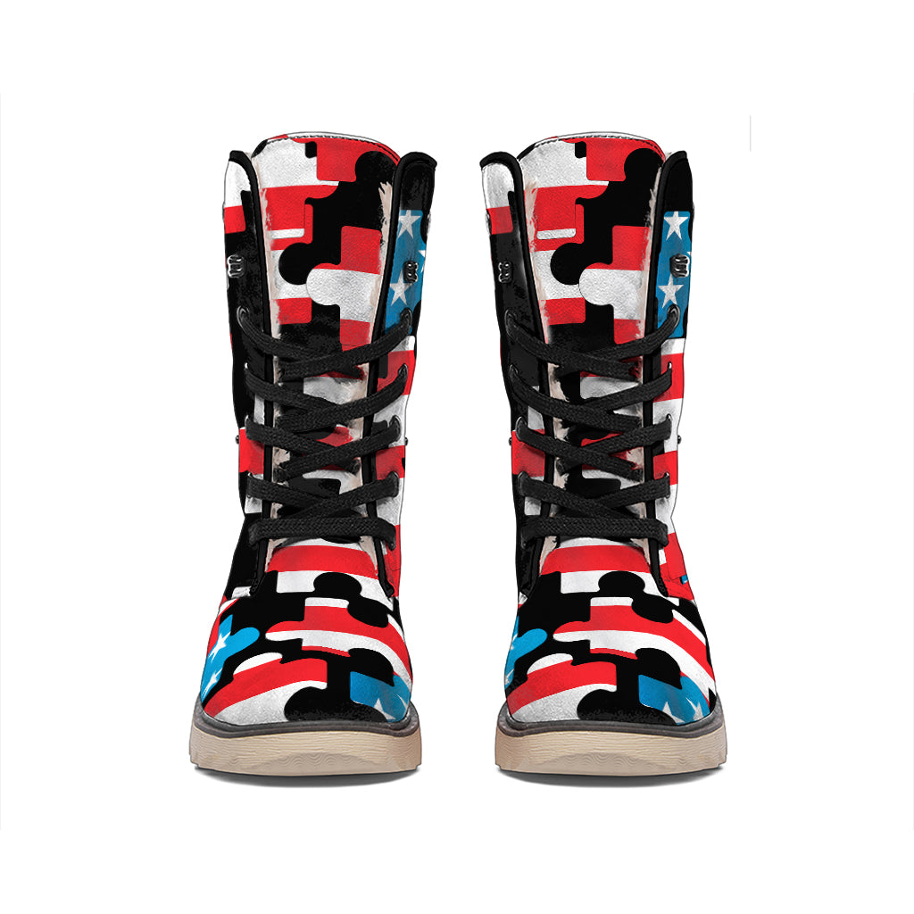 American Flag Jigsaw Puzzle Print Winter Boots