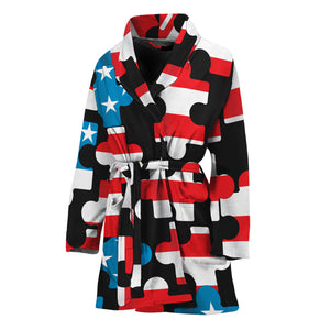 American Flag Jigsaw Puzzle Print Women's Bathrobe