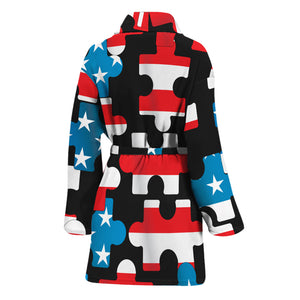 American Flag Jigsaw Puzzle Print Women's Bathrobe