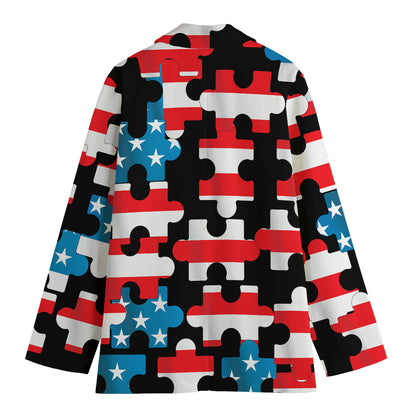 American Flag Jigsaw Puzzle Print Women's Blazer