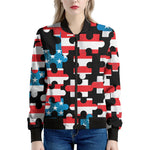 American Flag Jigsaw Puzzle Print Women's Bomber Jacket