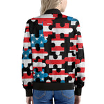 American Flag Jigsaw Puzzle Print Women's Bomber Jacket