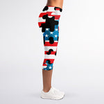 American Flag Jigsaw Puzzle Print Women's Capri Leggings