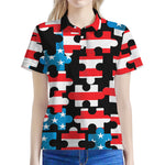 American Flag Jigsaw Puzzle Print Women's Polo Shirt