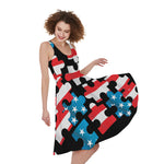 American Flag Jigsaw Puzzle Print Women's Sleeveless Dress