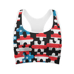 American Flag Jigsaw Puzzle Print Women's Sports Bra