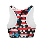 American Flag Jigsaw Puzzle Print Women's Sports Bra