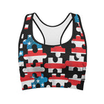 American Flag Jigsaw Puzzle Print Women's Sports Bra