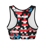 American Flag Jigsaw Puzzle Print Women's Sports Bra