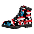 American Flag Jigsaw Puzzle Print Padded Collar Lace Up Boots