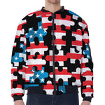 American Flag Jigsaw Puzzle Print Zip Sleeve Bomber Jacket