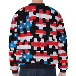 American Flag Jigsaw Puzzle Print Zip Sleeve Bomber Jacket