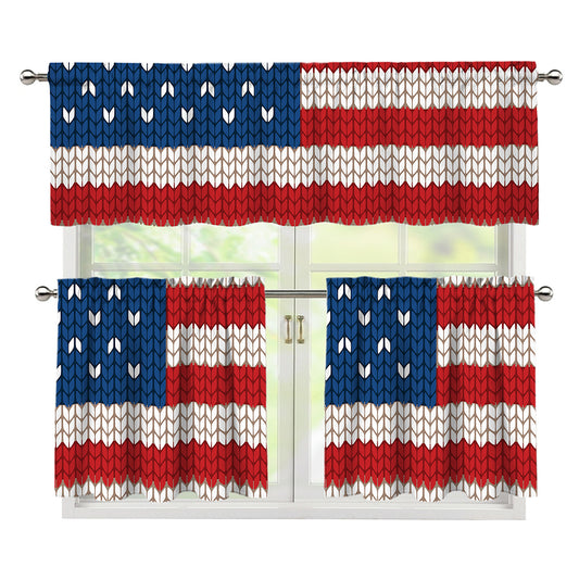 American Flag Knitted Print 3 Piece Kitchen Curtains