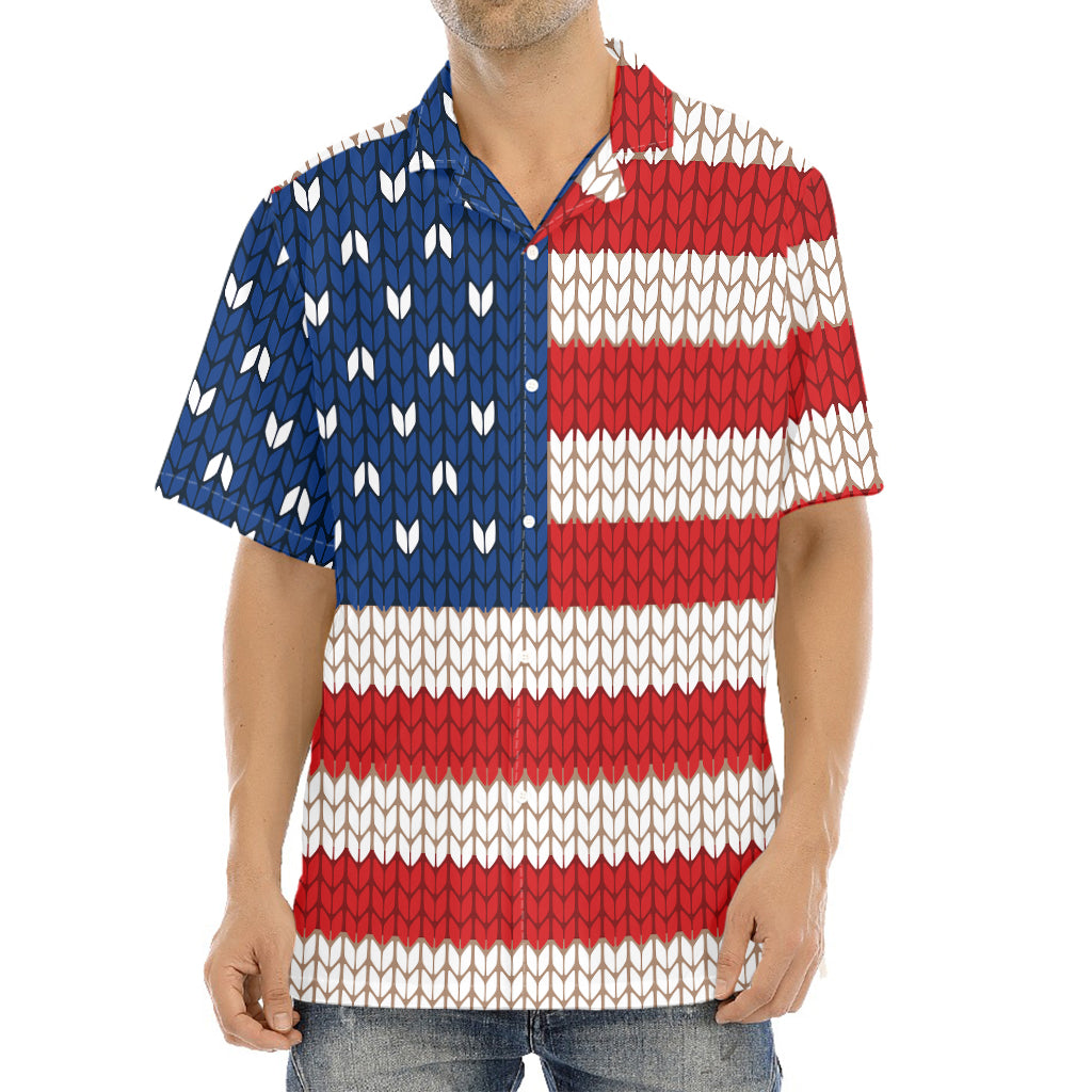 American Flag Knitted Print Aloha Shirt