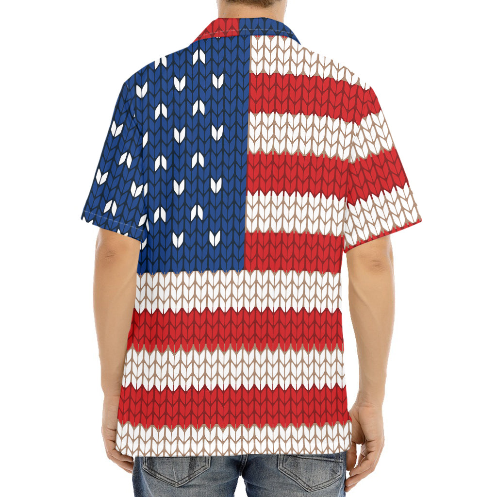 American Flag Knitted Print Aloha Shirt