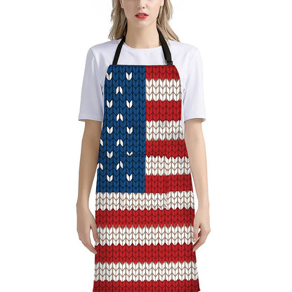 American Flag Knitted Print Bib Apron With Pocket