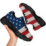 American Flag Knitted Print Black Chunky Shoes