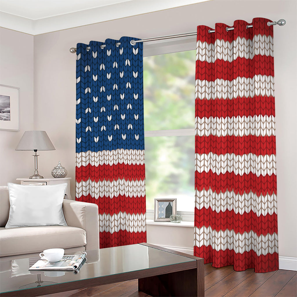 American Flag Knitted Print Blackout Grommet Curtains