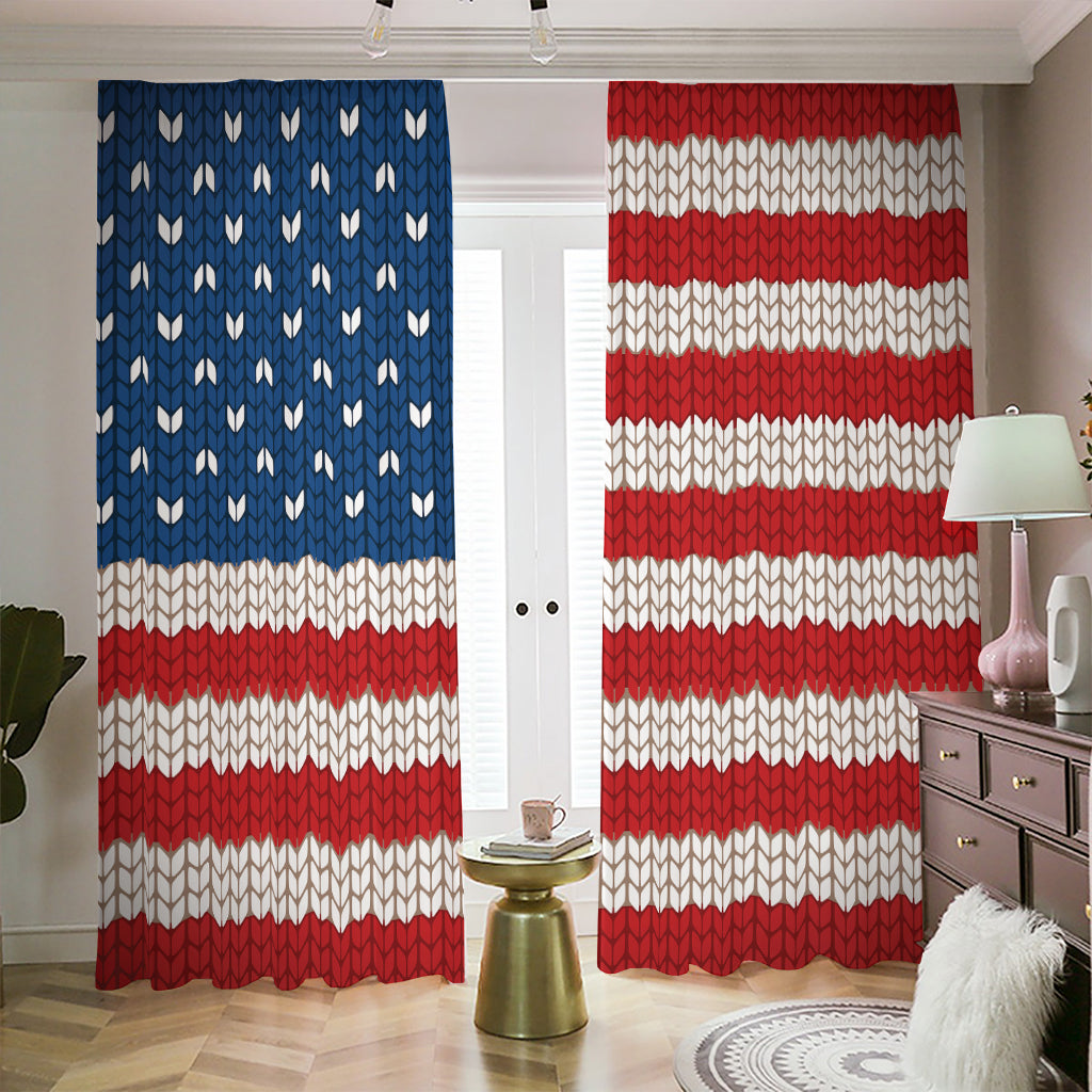 American Flag Knitted Print Blackout Pencil Pleat Curtains