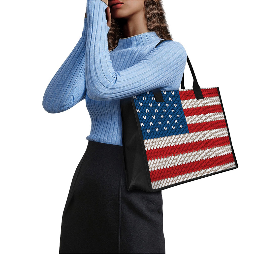 American Flag Knitted Print Canvas Tote Bag