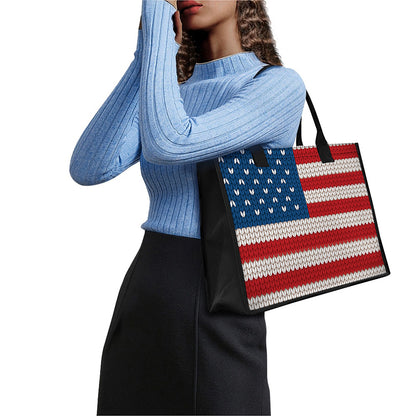 American Flag Knitted Print Canvas Tote Bag