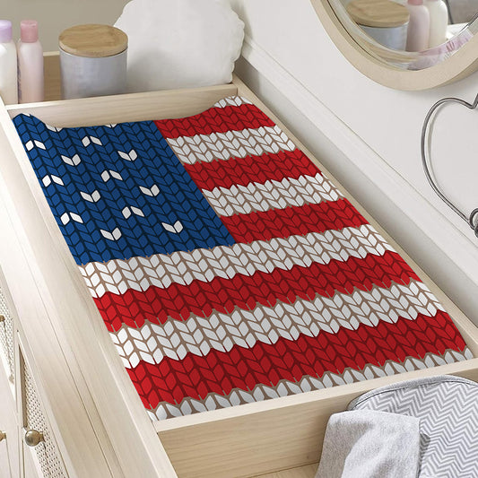 American Flag Knitted Print Changing Pad Cover