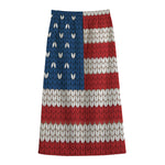 American Flag Knitted Print Cotton Front Slit Maxi Skirt