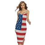 American Flag Knitted Print Cross Back Cami Dress