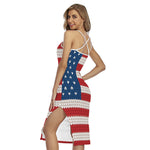 American Flag Knitted Print Cross Back Cami Dress