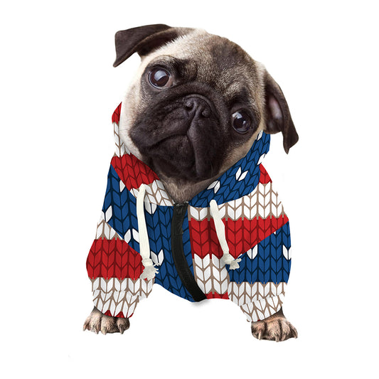 American Flag Knitted Print Dog Zip Up Hoodie