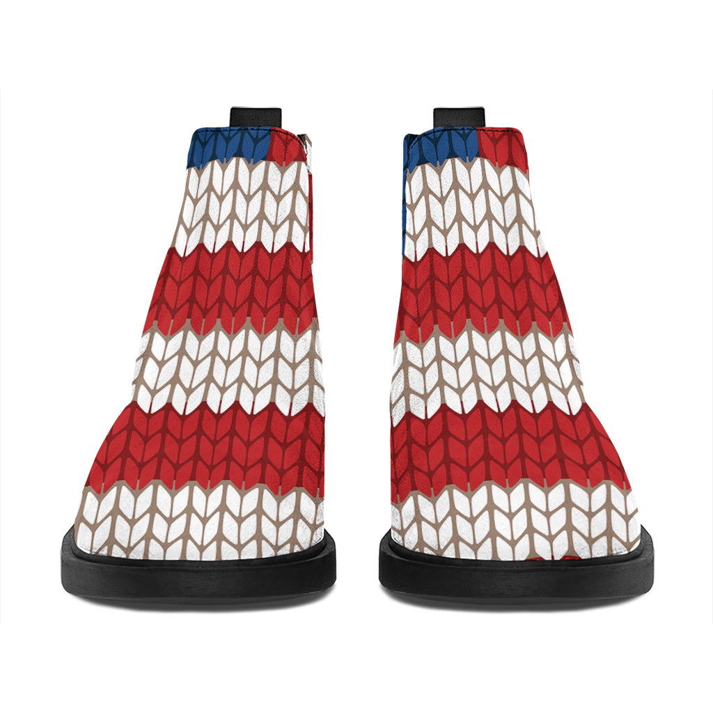 American Flag Knitted Print Flat Ankle Boots