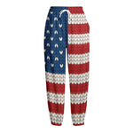 American Flag Knitted Print Fleece Lined Knit Pants
