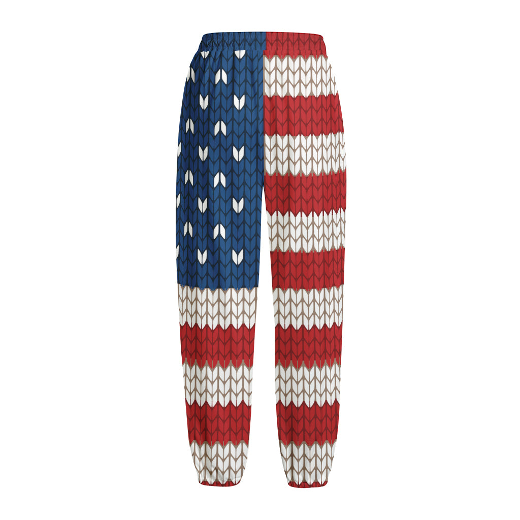 American Flag Knitted Print Fleece Lined Knit Pants