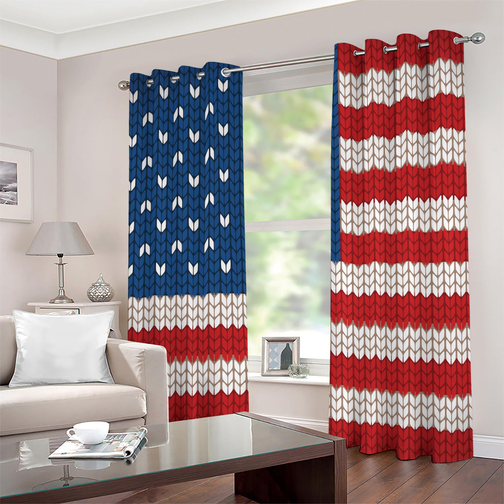 American Flag Knitted Print Grommet Curtains