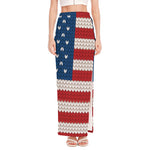 American Flag Knitted Print High Slit Maxi Skirt