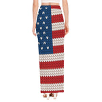 American Flag Knitted Print High Slit Maxi Skirt
