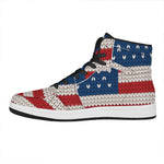 American Flag Knitted Print High Top Leather Sneakers