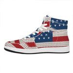 American Flag Knitted Print High Top Leather Sneakers