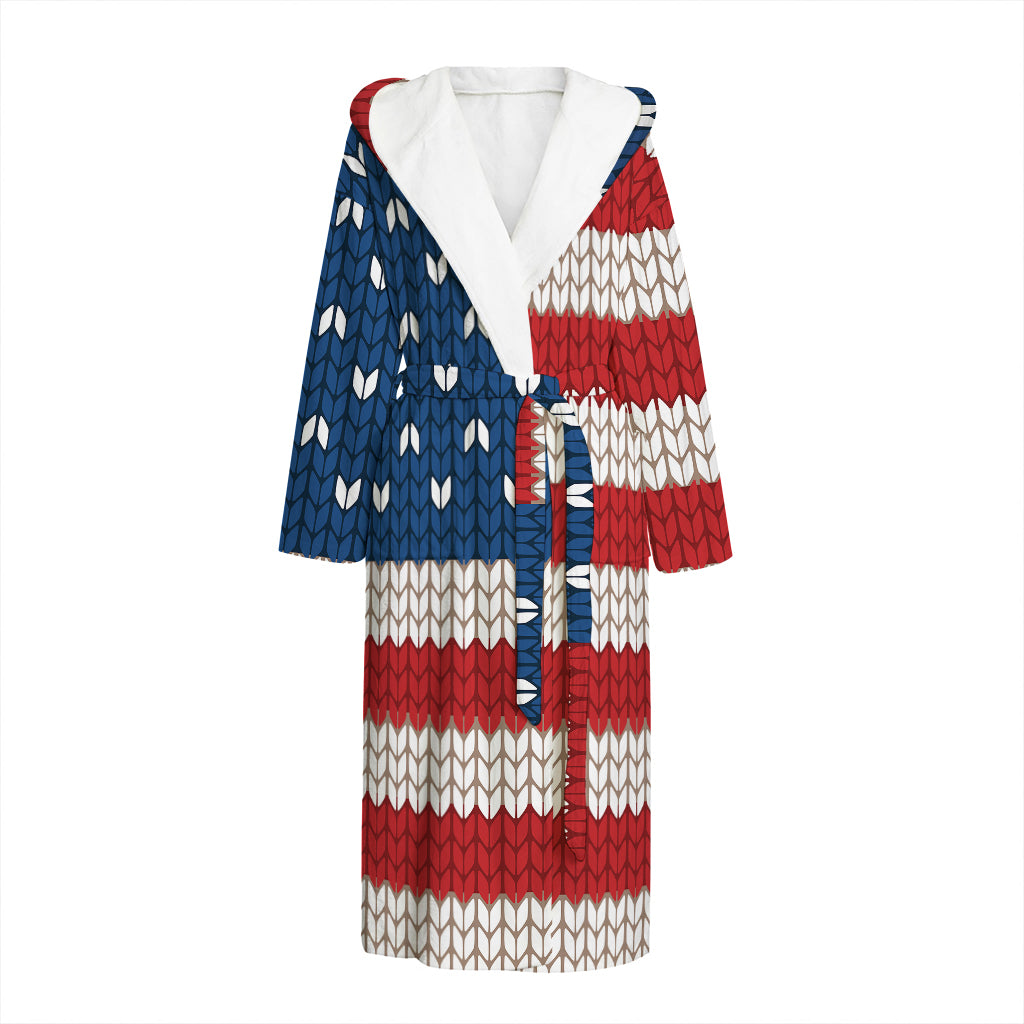 American Flag Knitted Print Hooded Bathrobe