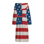 American Flag Knitted Print Hooded Bathrobe