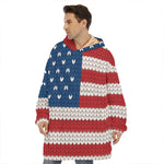 American Flag Knitted Print Hoodie Blanket