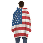 American Flag Knitted Print Hoodie Blanket
