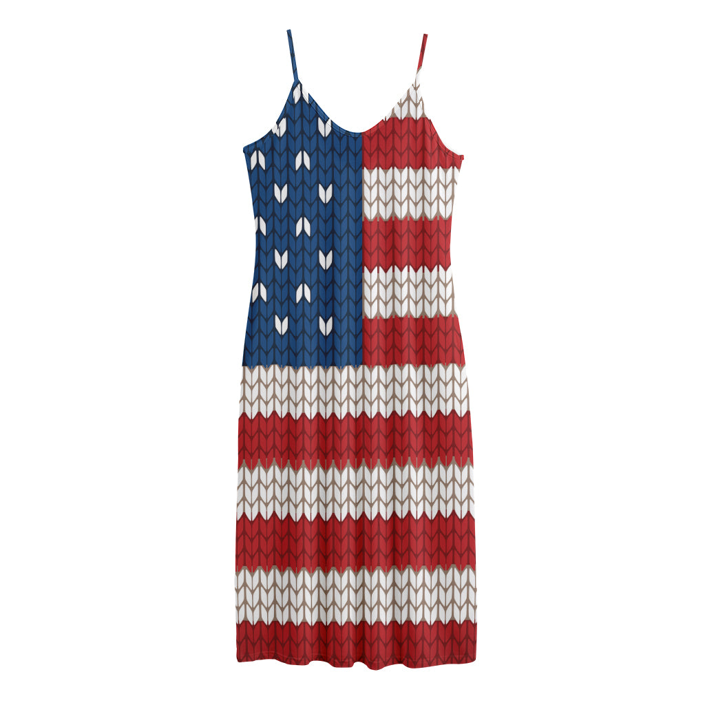 American Flag Knitted Print Jersey Midi Cami Dress