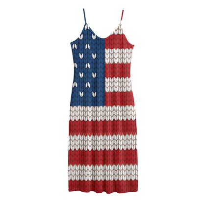 American Flag Knitted Print Jersey Midi Cami Dress