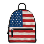 American Flag Knitted Print Leather Backpack